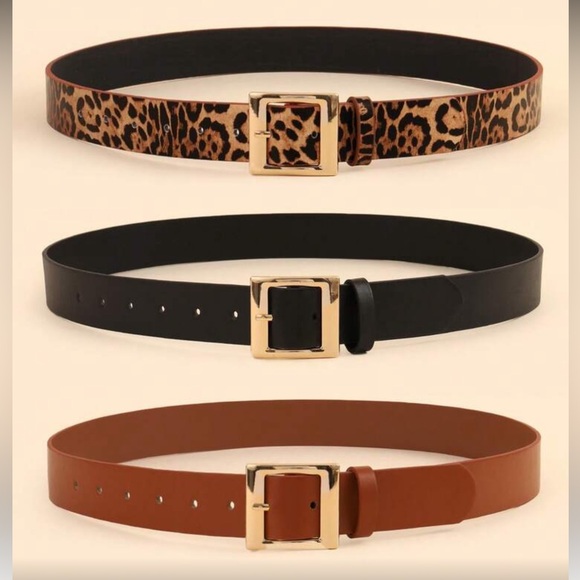 3 Vegan Leather high waist belts dress gold hardware - Picture 1 of 15